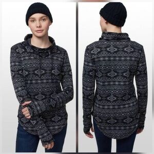 Kavu Size L Skylar Black Gray Aztec Cowl Neck Pullover Thumbholes